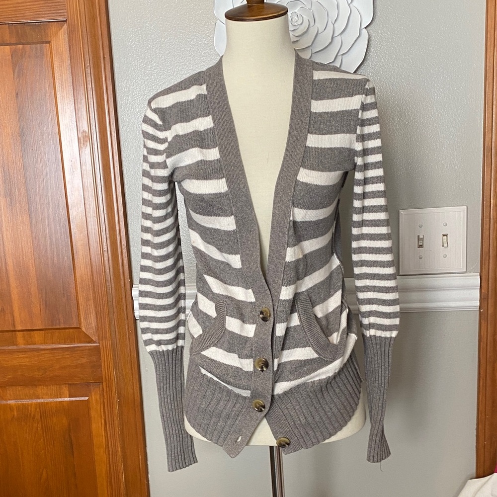 American Eagle Outfitters Gray and Cream Striped Cardigan